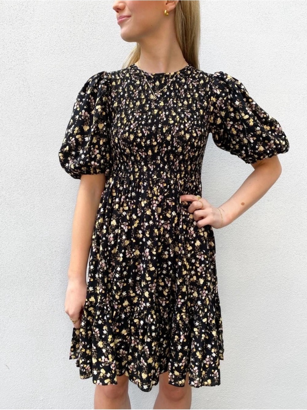 EUC ByTimo Floral Smocked Puff Sleeve Dress size M